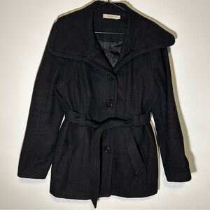 Ricki's Black Botton Up Wool Blend Pea Coat With Belt